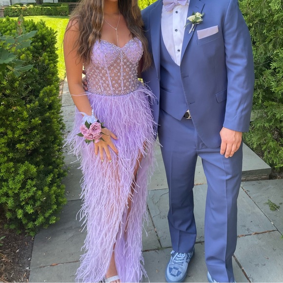 Jovani Beaded High Slit Feather Dress JO07591 - Picture 10 of 11